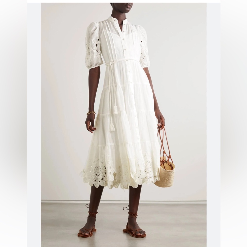 SOLD Zimmermann Women's Teddy Scallop Frill Mid Dress - Ivory - Size 1
